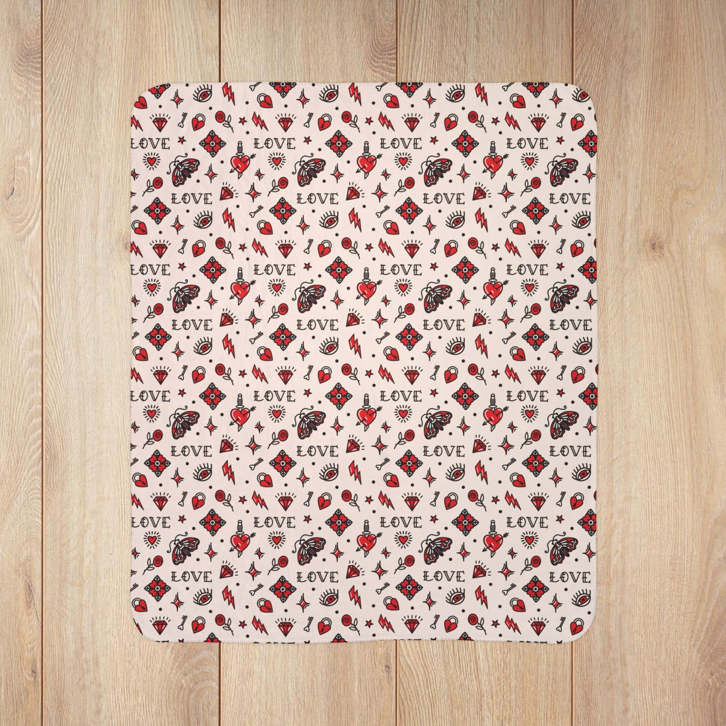 Tattoo Love Valentine’s Day Peach Fleece Sherpa Blanket