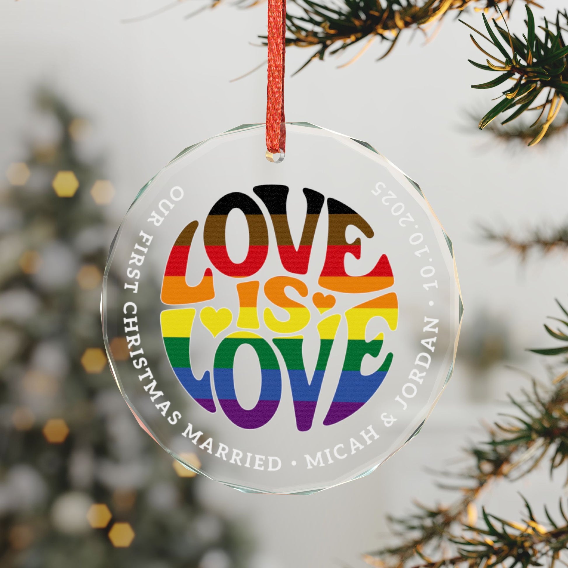 Custom Crystal Love is Love Phildelphia PA Rainbow Pride 3" Circle Ornament