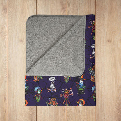 Halloween Lovebirds Fleece Sherpa Blanket, Hand-Drawn & Hand-Colored