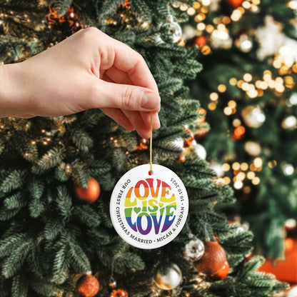 Custom Ceramic Love is Love Rainbow Pride 2.8" Circle Ornament