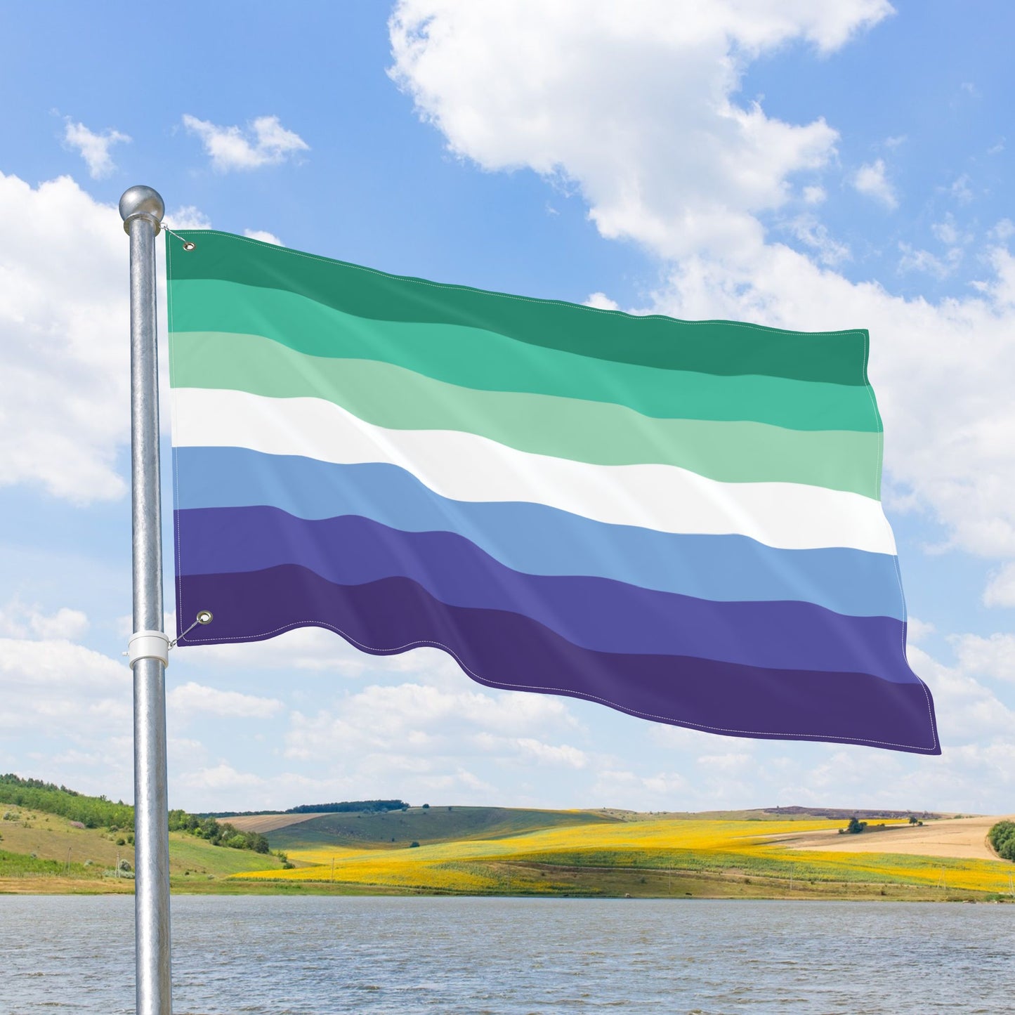 Gay Men Trans-Inclusive 7-Stripe Pride Flag with Grommets