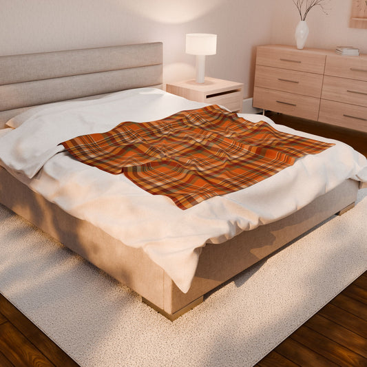 Autumn Orange Plaid Velveteen Plush Blanket