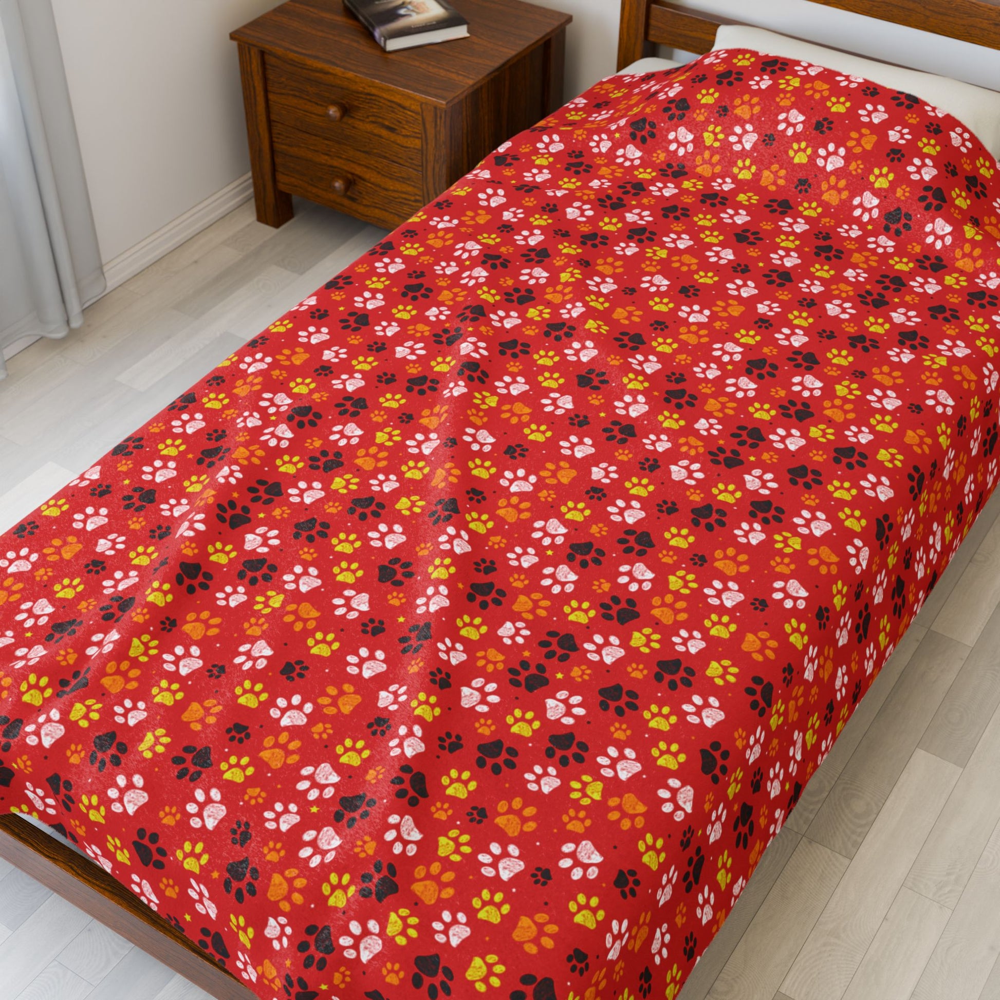 Yellow & White Ohio Paw Prints Red Velveteen Plush Blanket