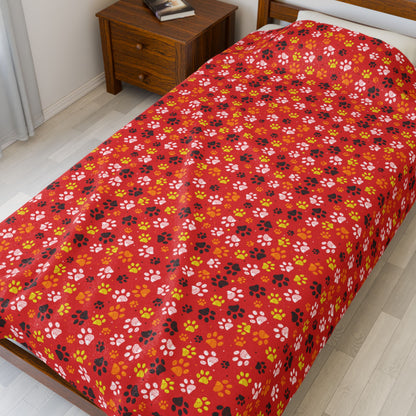 Yellow & White Ohio Paw Prints Red Velveteen Plush Blanket