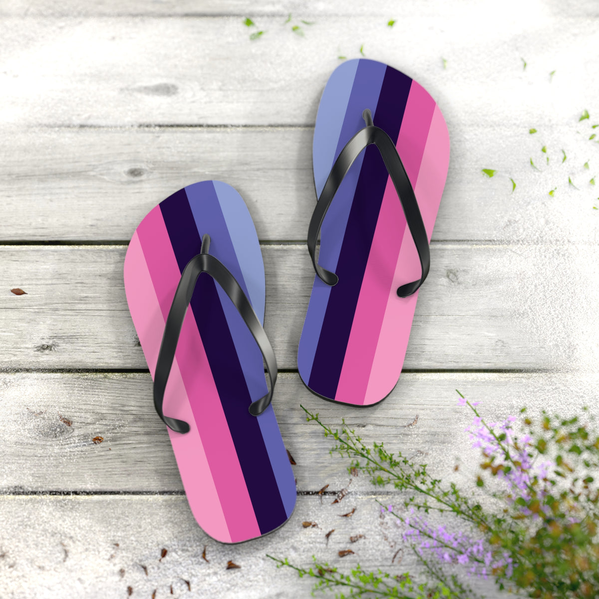 XL Black sole Omnisexual Pride Flip Flops