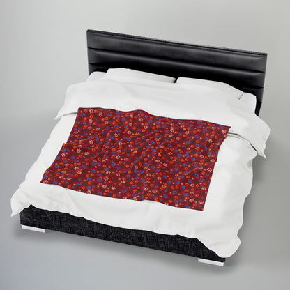 Blue & Orange Ohio Paw Prints Red Velveteen Plush Blanket