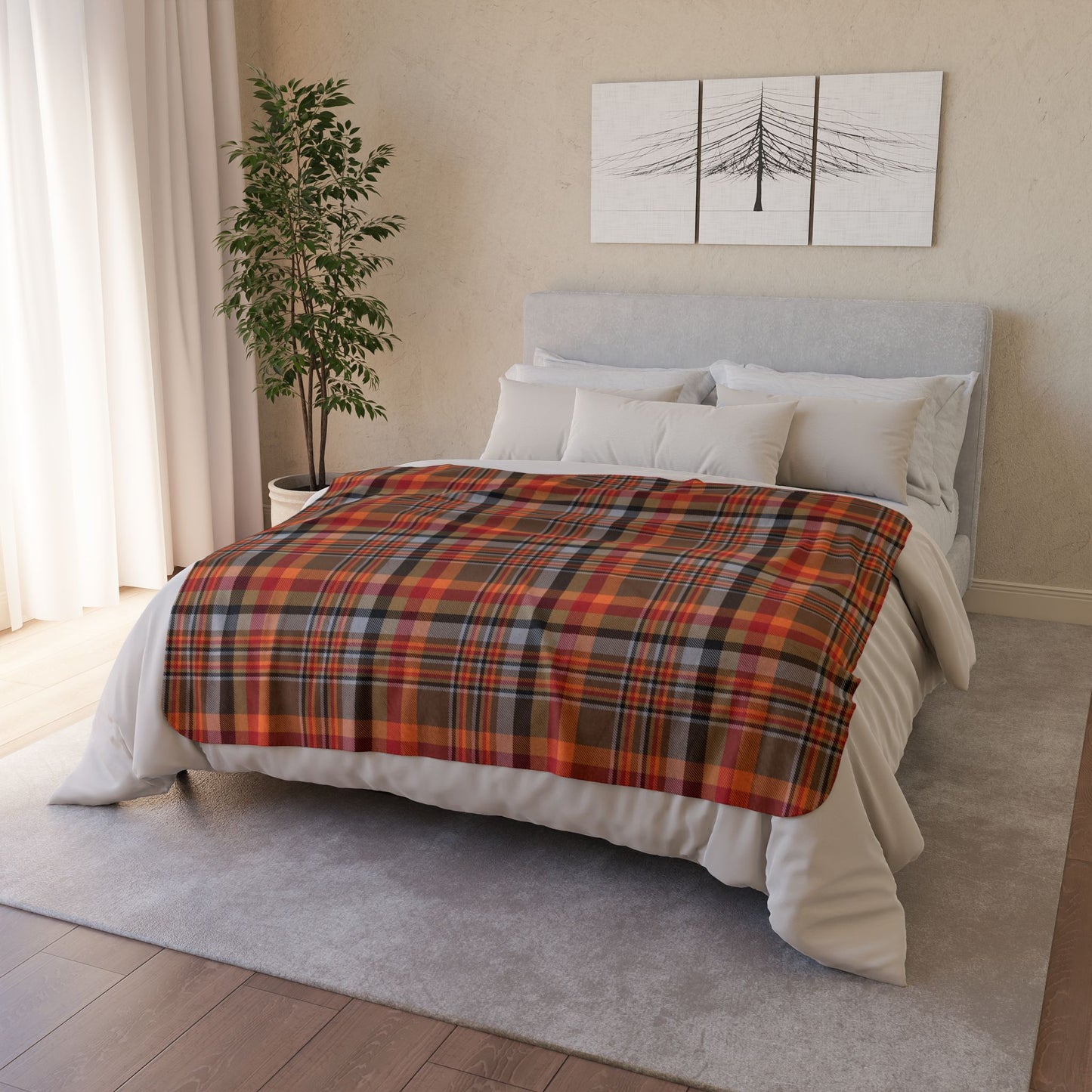 Brown & Orange Gurnee IL Plaid Fleece Sherpa Blanket