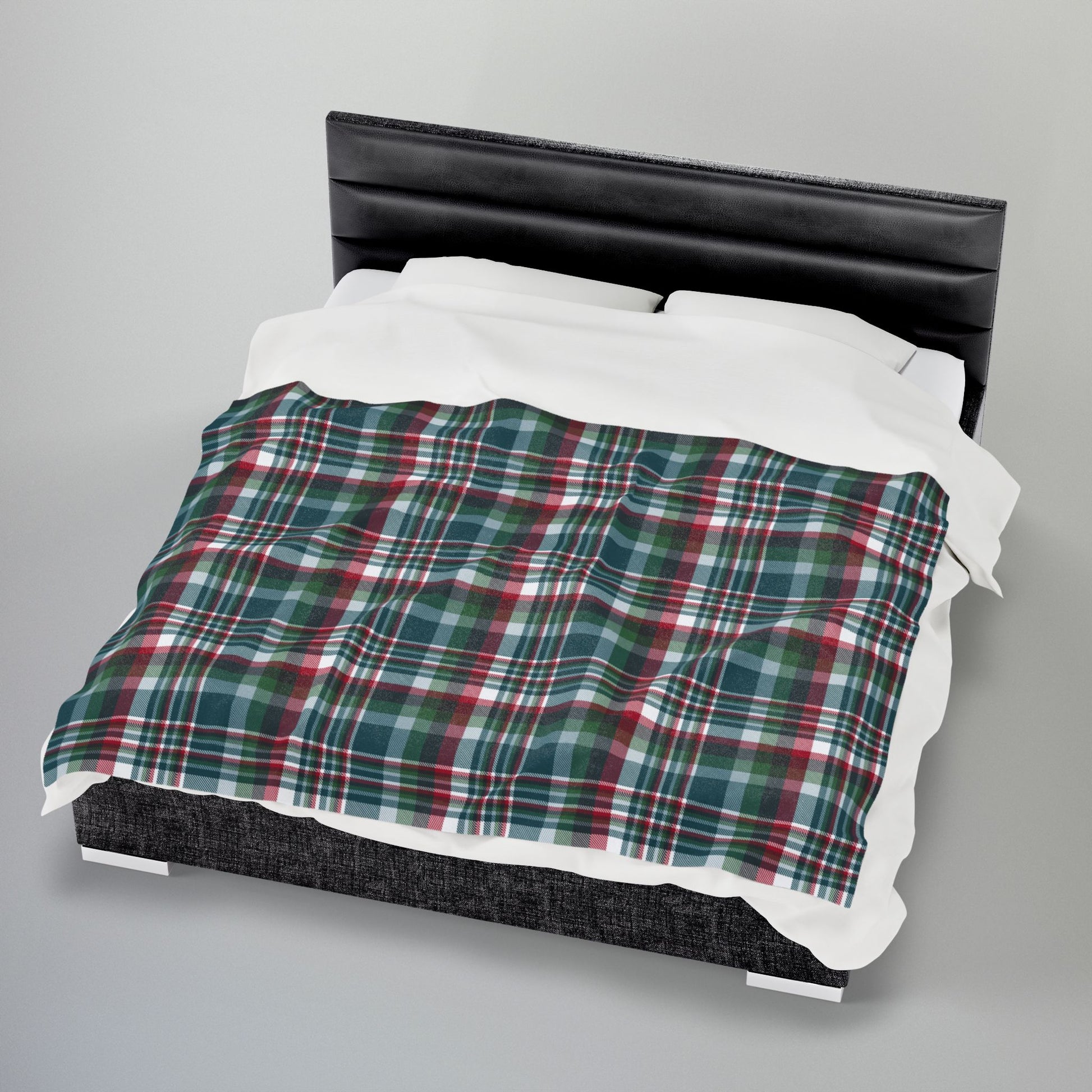 Christmas Kelly Green & Silver Philadelphia PA Plaid Velveteen Plush Blanket