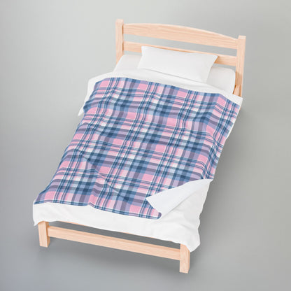 Baby Blue & Pink Plaid Velveteen Plush Blanket