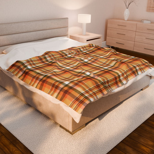 Autumn Tan Plaid Velveteen Plush Blanket