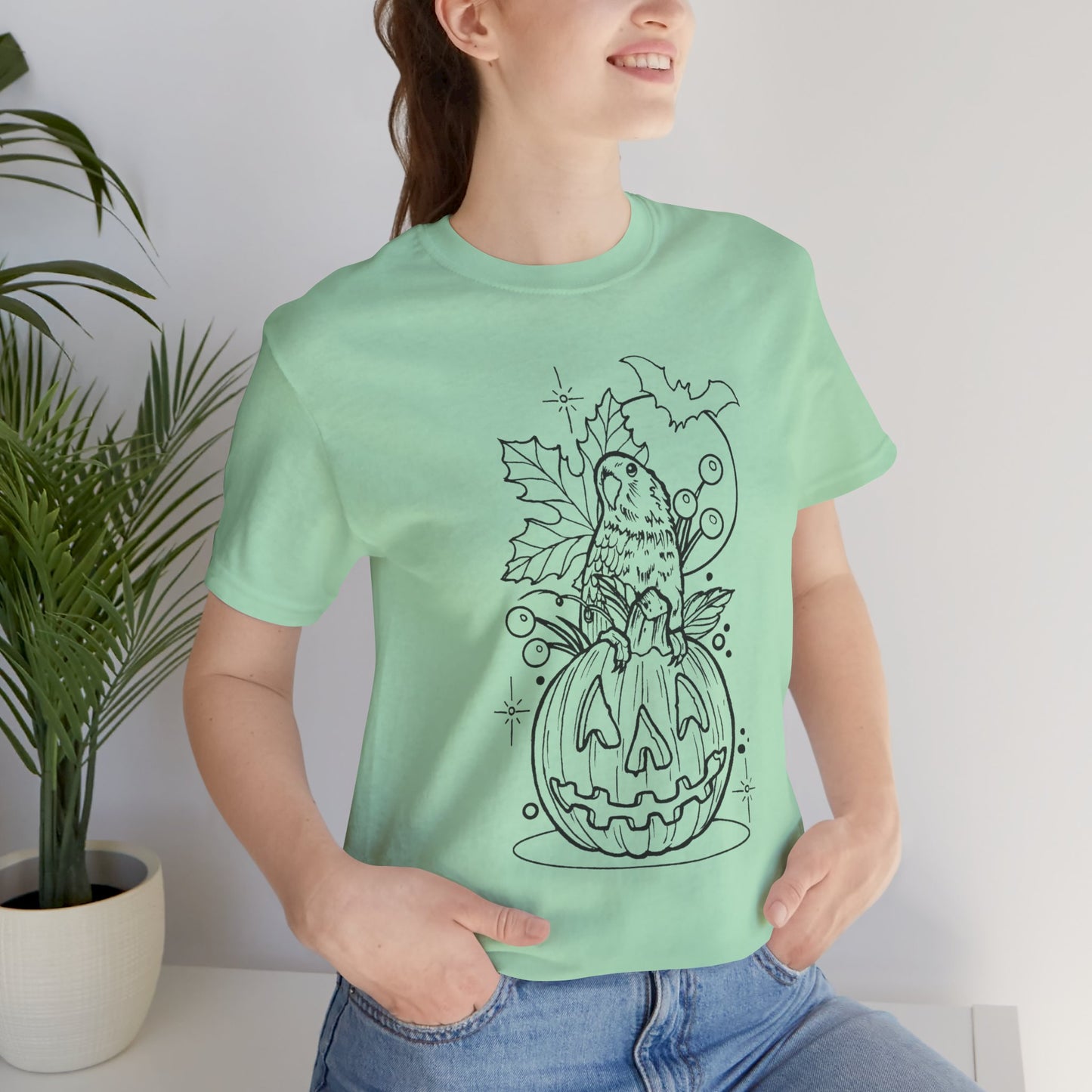 Lovebird on a Jack-o-Lantern, Line Art Tee