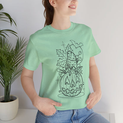 Lovebird on a Jack-o-Lantern, Line Art Tee