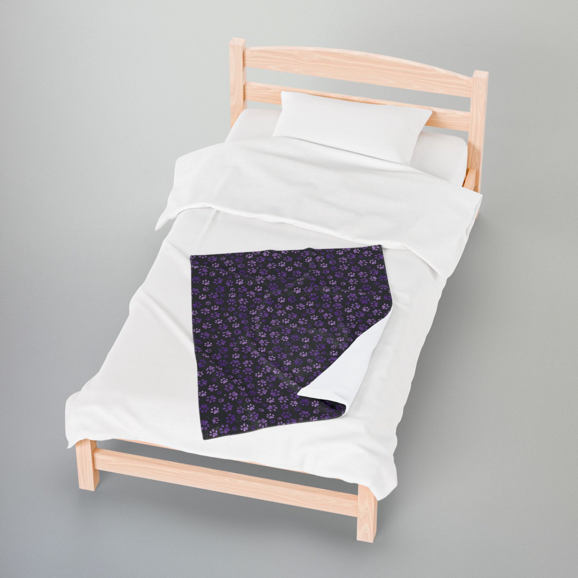 Purple Paw Prints Black Velveteen Plush Blanket