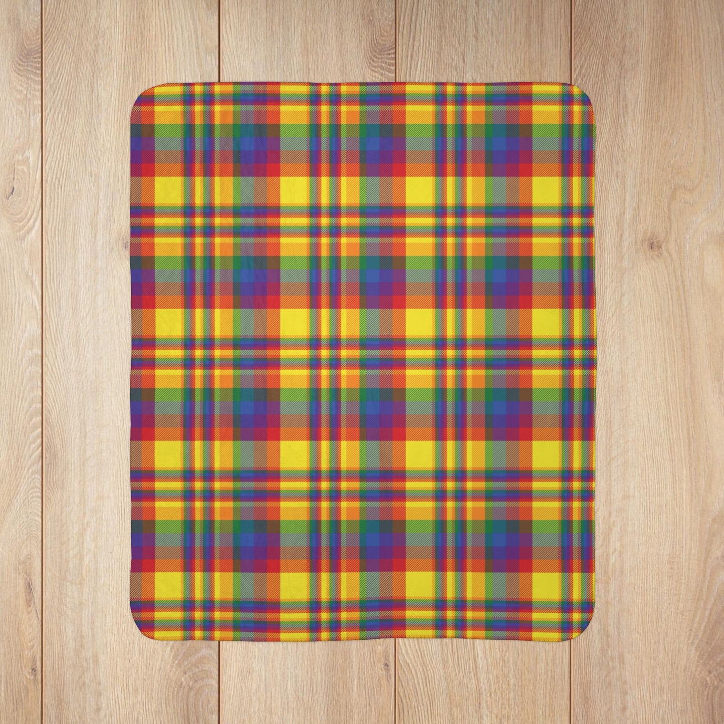 Rainbow Pride Plaid Fleece Sherpa Blanket