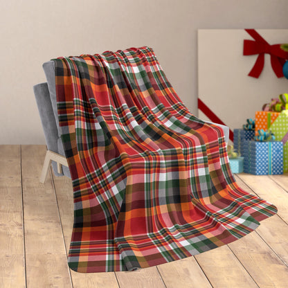 60" × 80" Christmas Red & Pewter Tampa Bay FL Plaid Fleece Sherpa Blanket