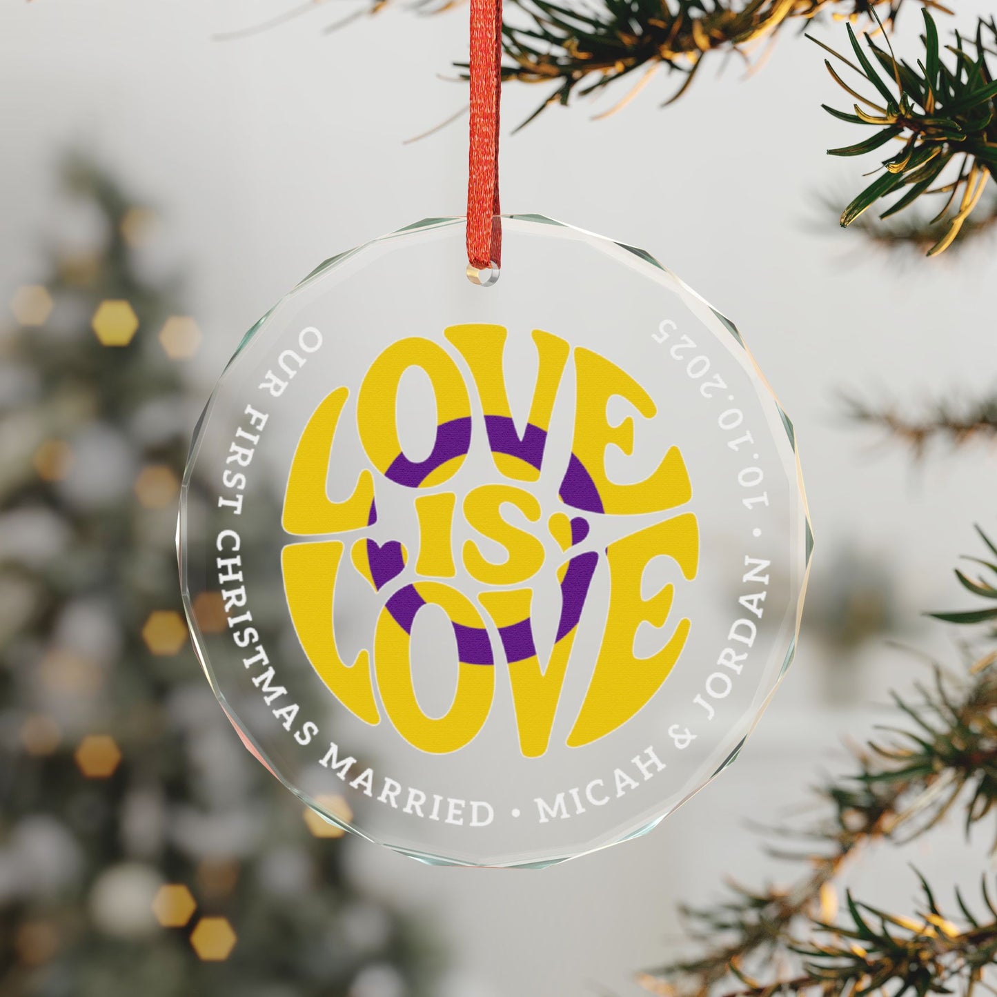 Custom Crystal Love is Love Intersex Pride 3" Circle Ornament