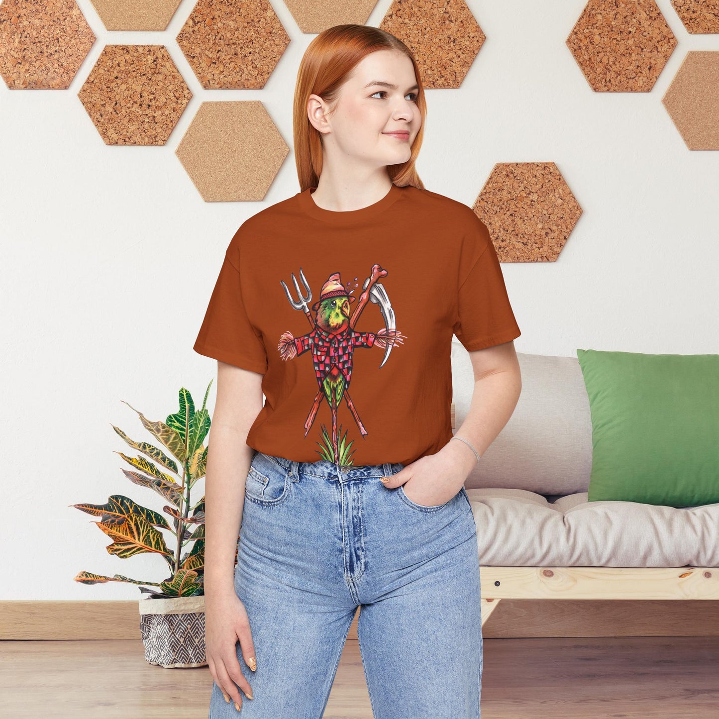 Scarecrow Lovebird, Hand-Drawn & Hand-Colored Tee