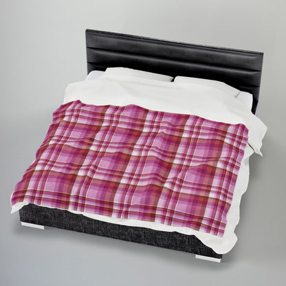 Lesbian Pink Pride Plaid Velveteen Plush Blanket