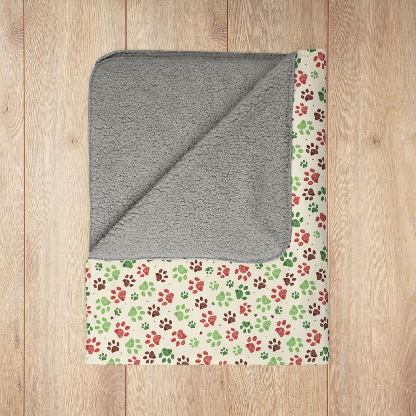 Christmas Paw Prints Cream Fleece Sherpa Blanket