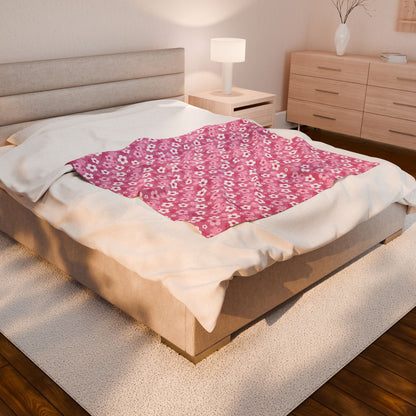 Pink Cherry Blossoms Velveteen Plush Blanket