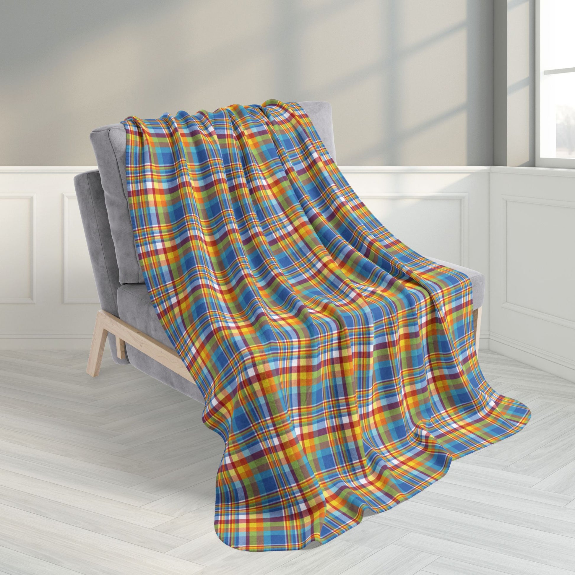 50" × 60" Midway Boardwalk Rainbow Sandusky OH Plaid Fleece Sherpa Blanket