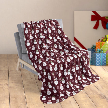 50" × 60" Christmas Cottage Snowman Red Fleece Sherpa Blanket