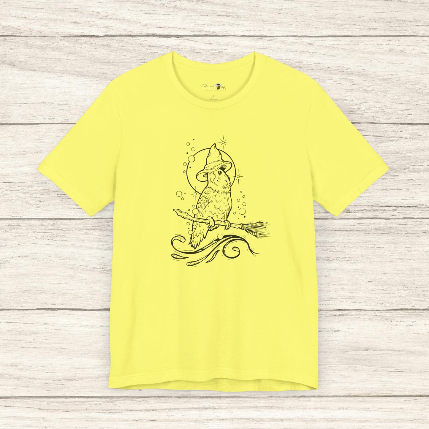 Lovebird Witch on a Broom, Line Art Tee