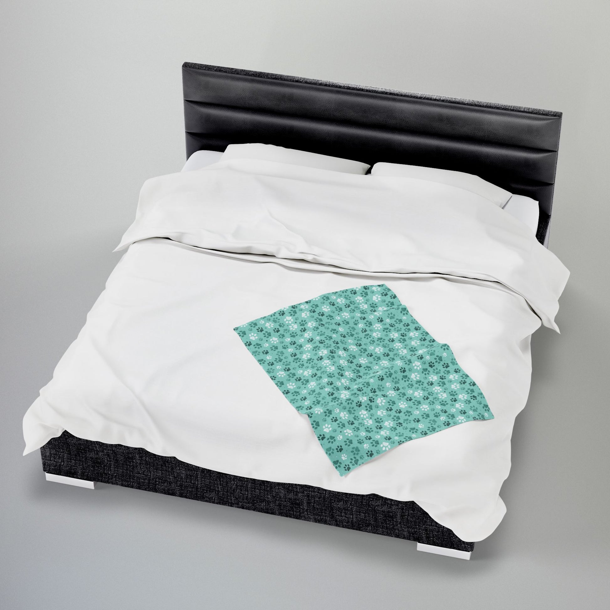 Seagreen Paw Prints Velveteen Plush Blanket