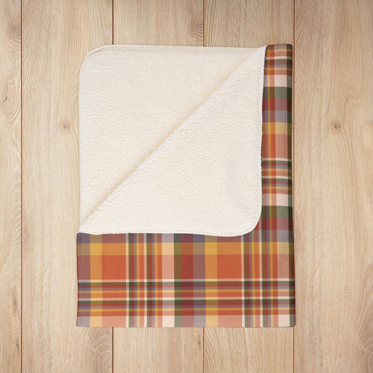 Autumn Burnt Orange Plaid Fleece Sherpa Blanket
