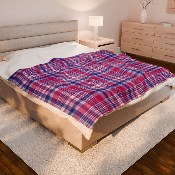 60" × 80" Bisexual Pride Plaid Velveteen Plush Blanket
