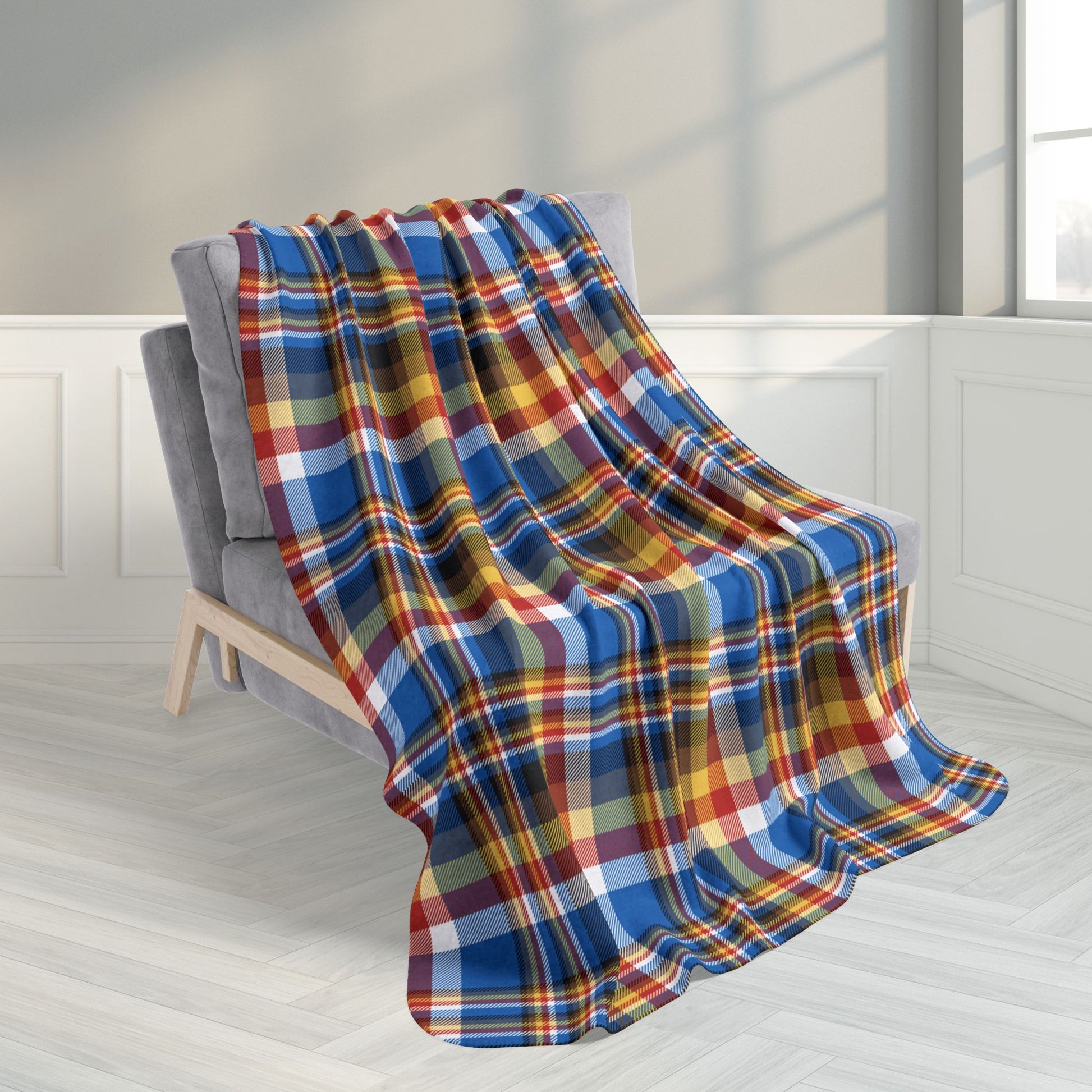 Brown, Red & Blue Sandusky OH Plaid Fleece Sherpa Blanket