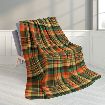 60" × 80" Dark Green, Orange & Gold Elysburg PA Plaid Fleece Sherpa Blanket