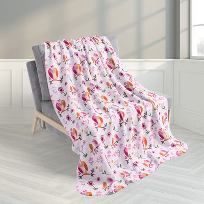 50" × 60" Birdie Love Valentine’s Day Fleece Sherpa Blanket