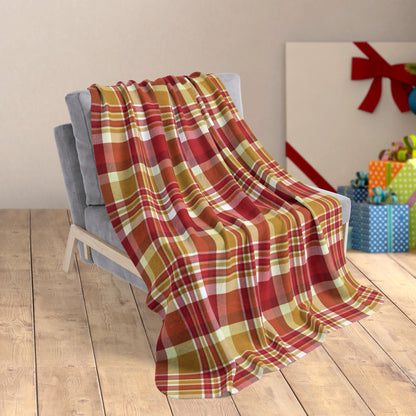 50" × 60" Christmas Gold & Red Plaid Fleece Sherpa Blanket
