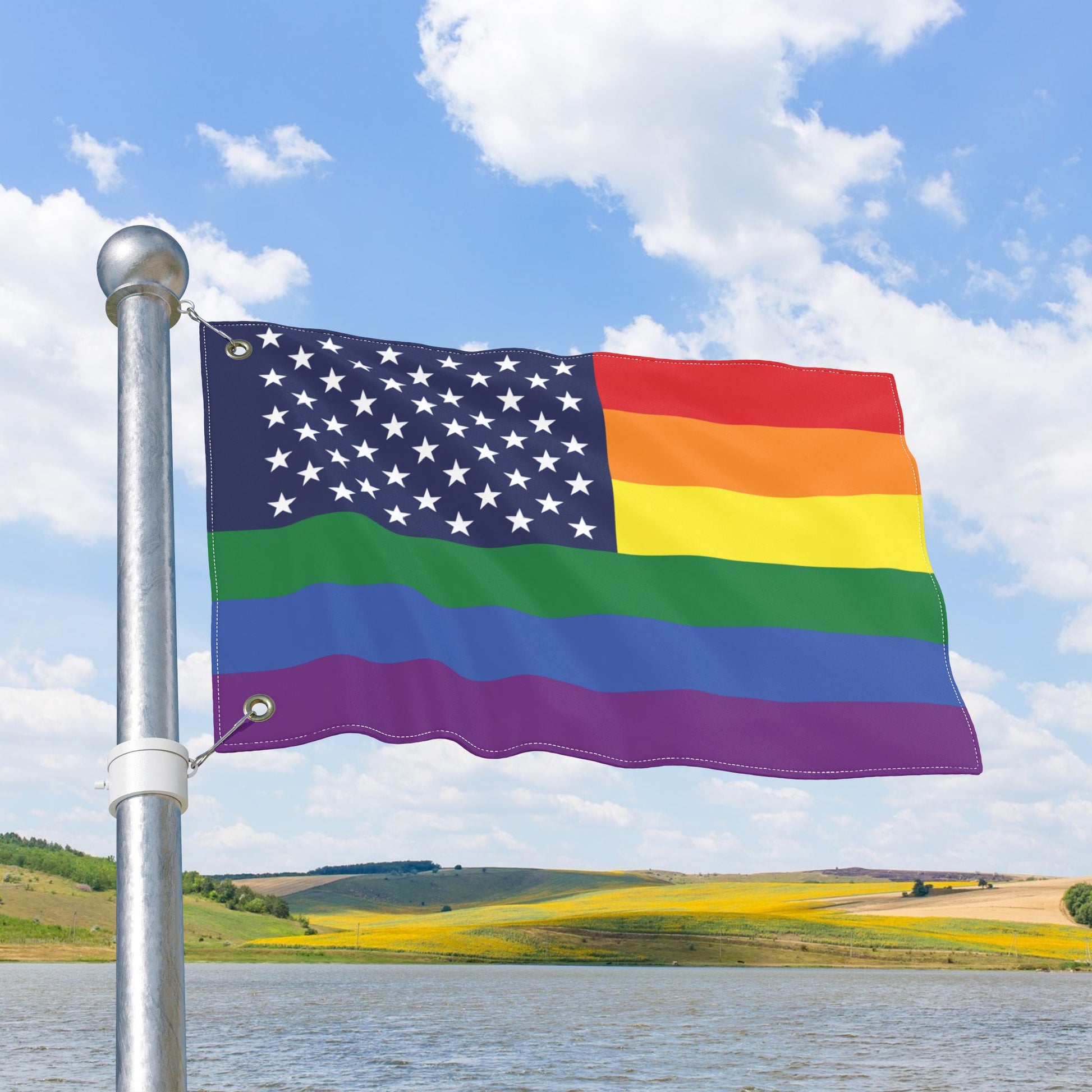 United States Rainbow Pride Flag with Grommets