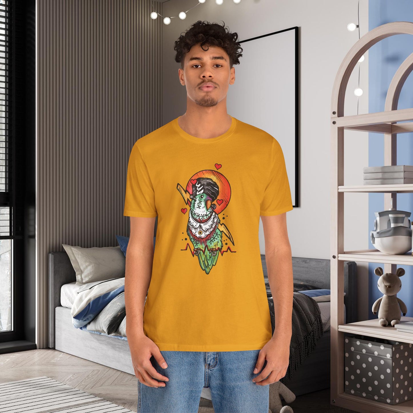 Bride of Frankenstein Lovebird, Hand-Drawn & Hand-Colored Tee