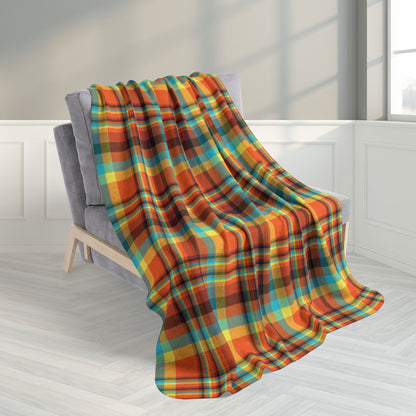 50" × 60" Orange, Teal & Yellow Santa Claus IN Plaid Fleece Sherpa Blanket