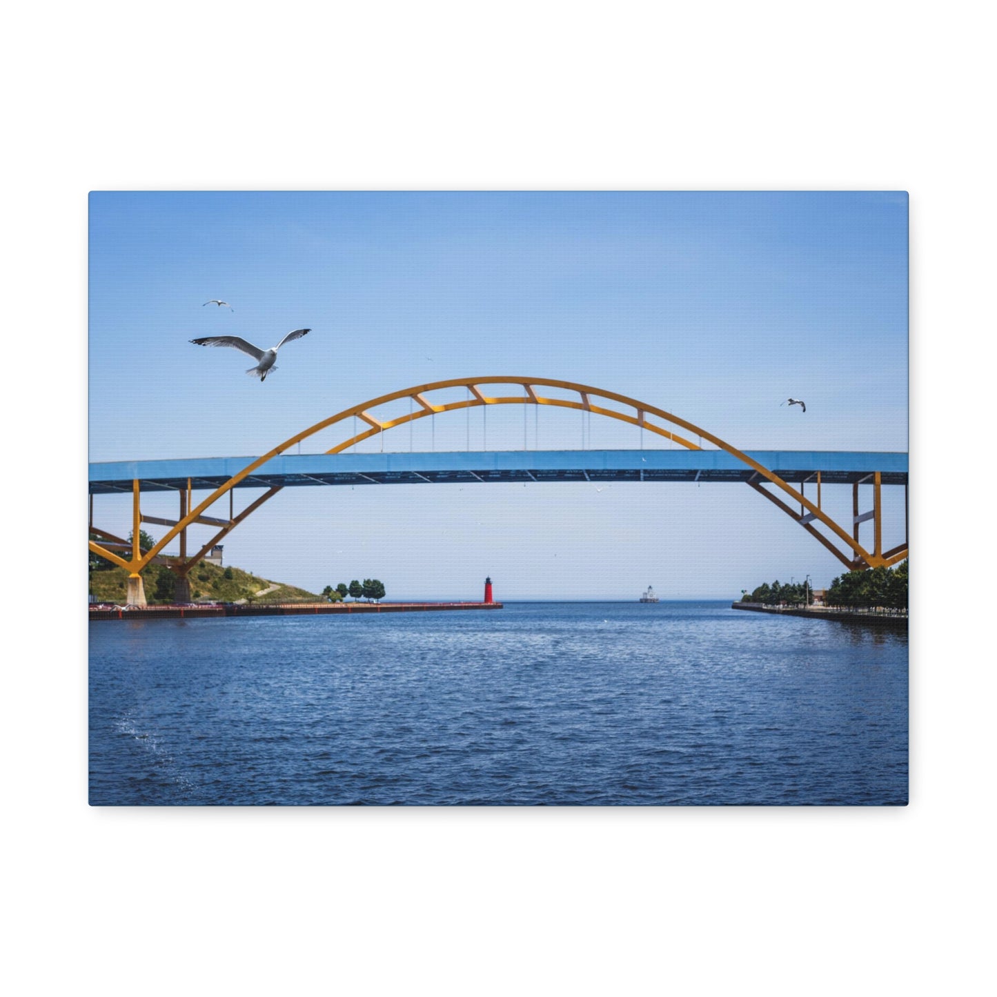 Milwaukee, Wisconsin’s Hoan Bridge and Seagulls, Photography Canvas Wrap Wall Art