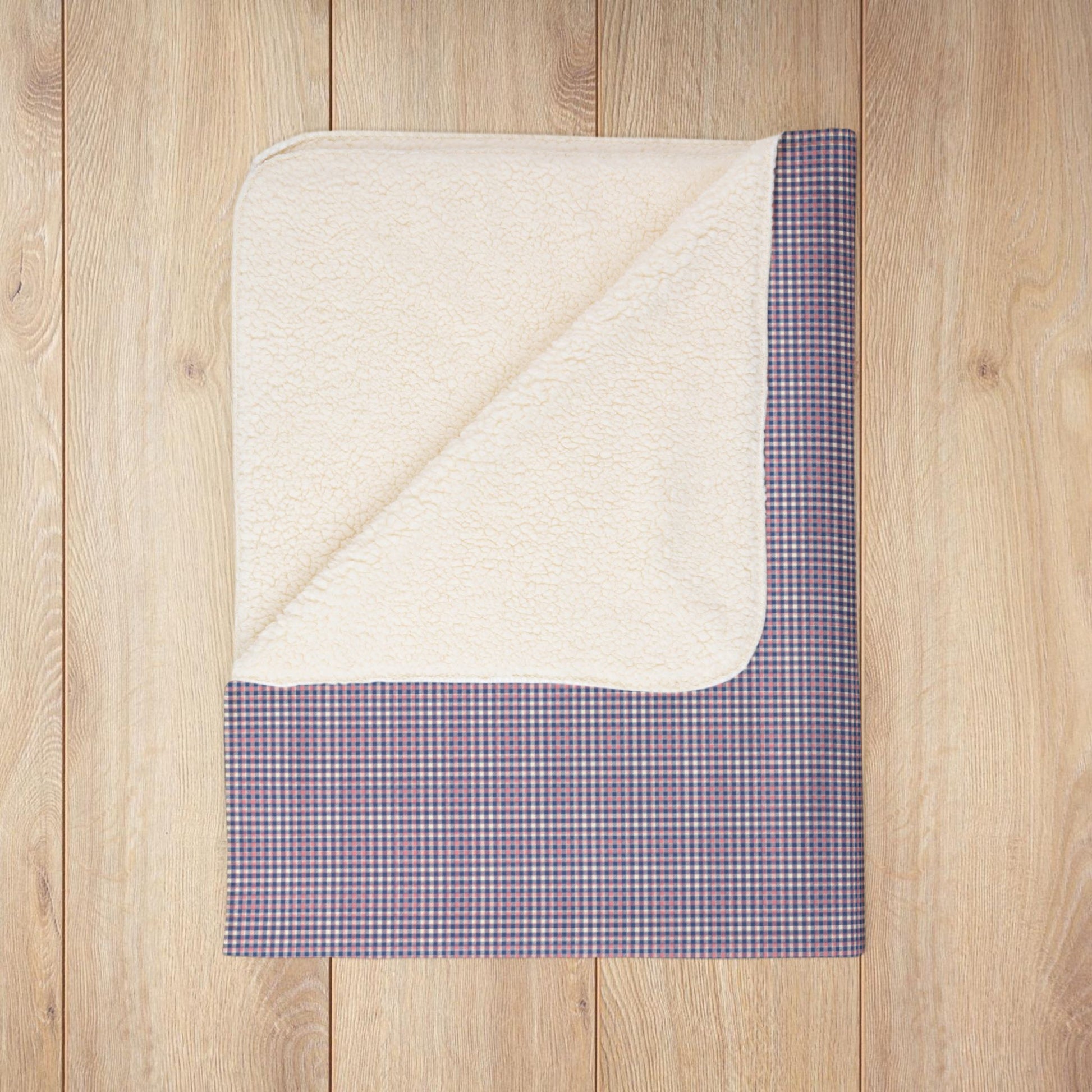Pink & Slate Blue Gingham Fleece Sherpa Blanket