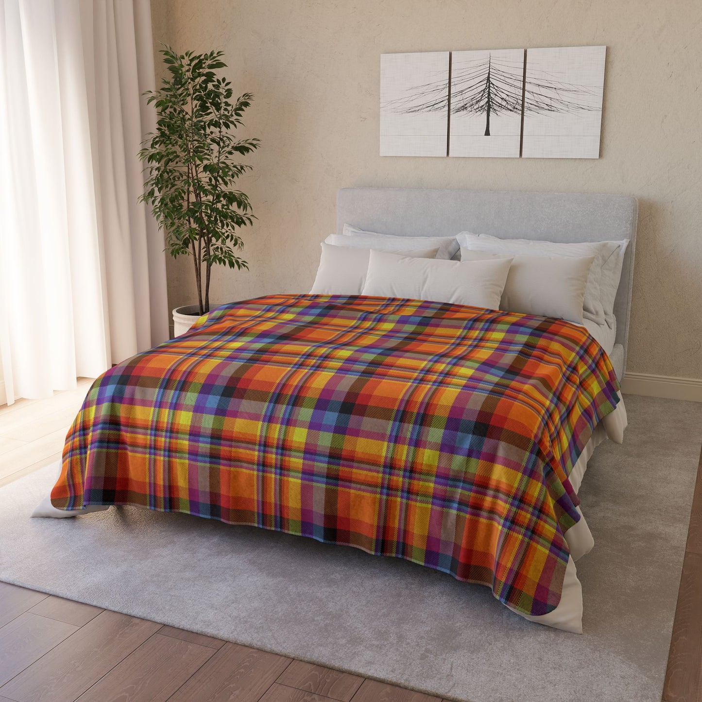 60" × 80" Beige Halloween Plaid Fleece Sherpa Blanket
