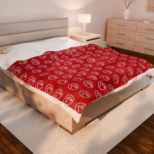White Rambler Logo Red Velveteen Plush Blanket