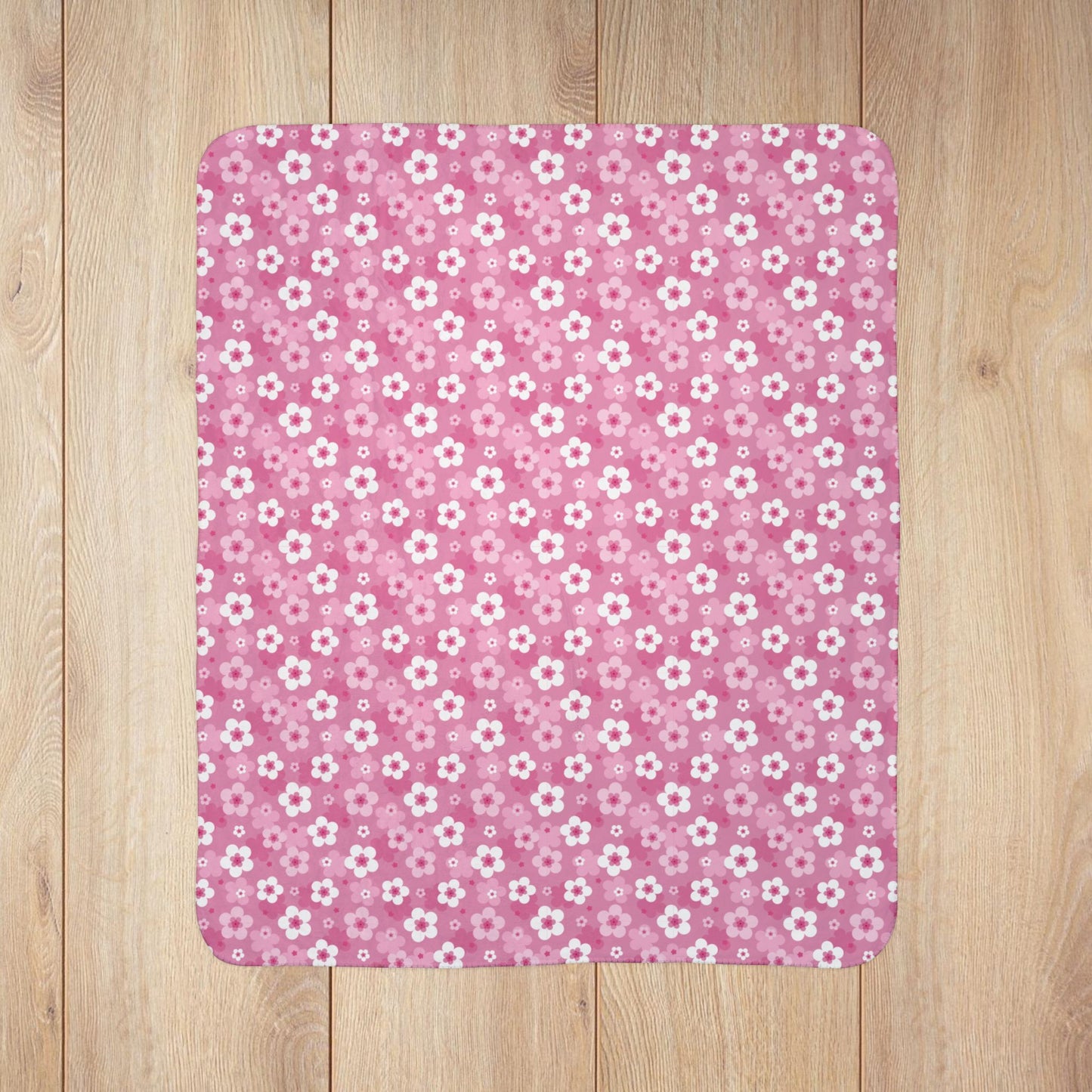 Pink Cherry Blossoms Fleece Sherpa Blanket