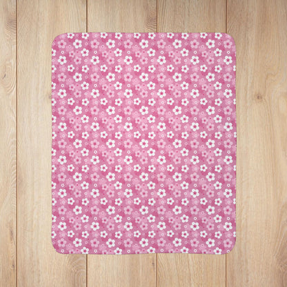 Pink Cherry Blossoms Fleece Sherpa Blanket