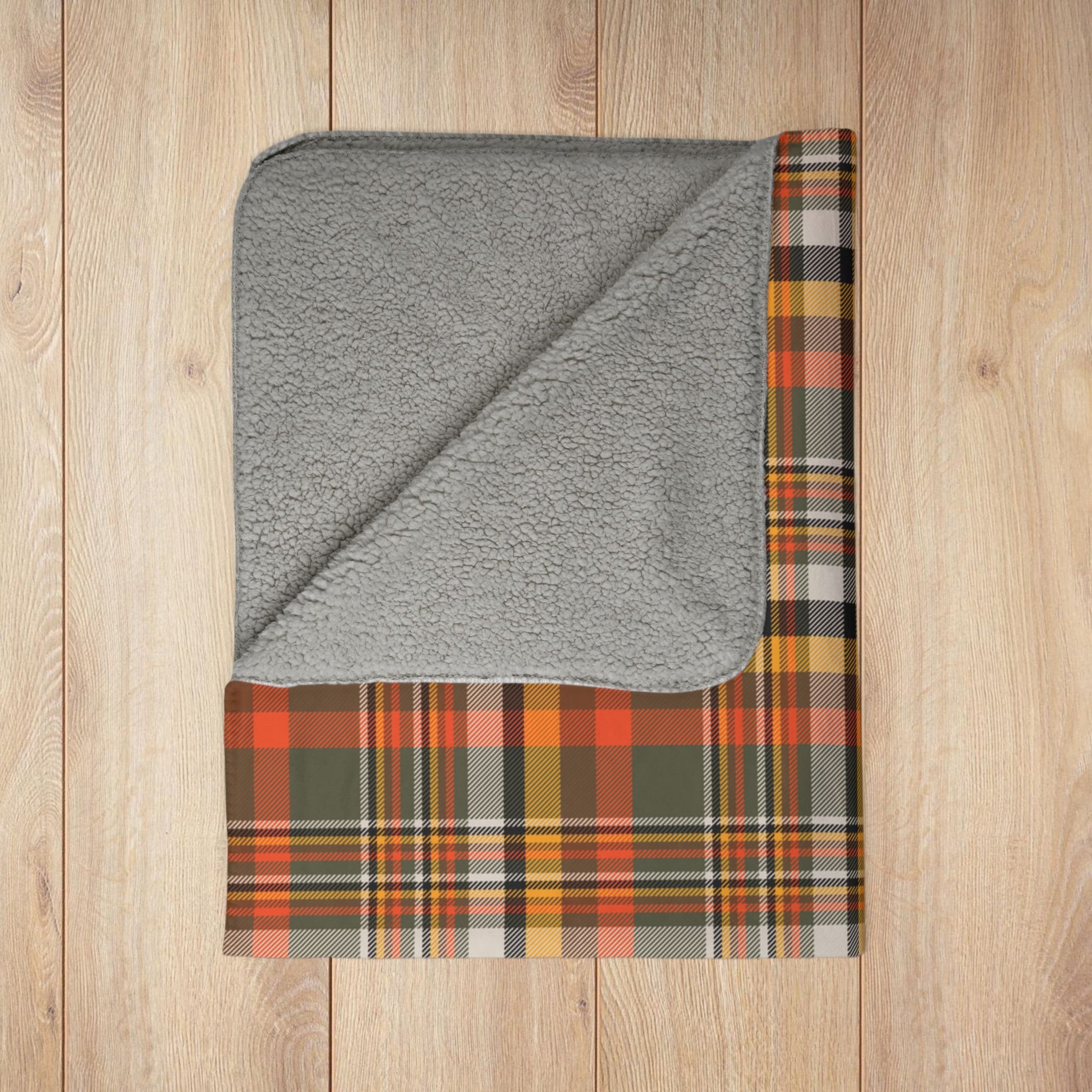 Dark Green, Orange & Gold Elysburg PA Plaid Fleece Sherpa Blanket