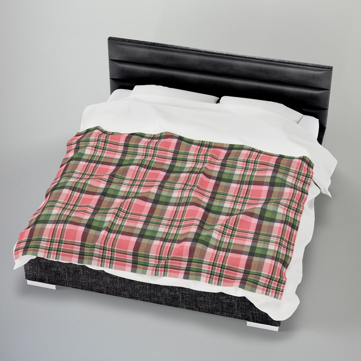 Christmas Pink & Green Plaid Velveteen Plush Blanket