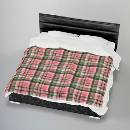 Christmas Pink & Green Plaid Velveteen Plush Blanket
