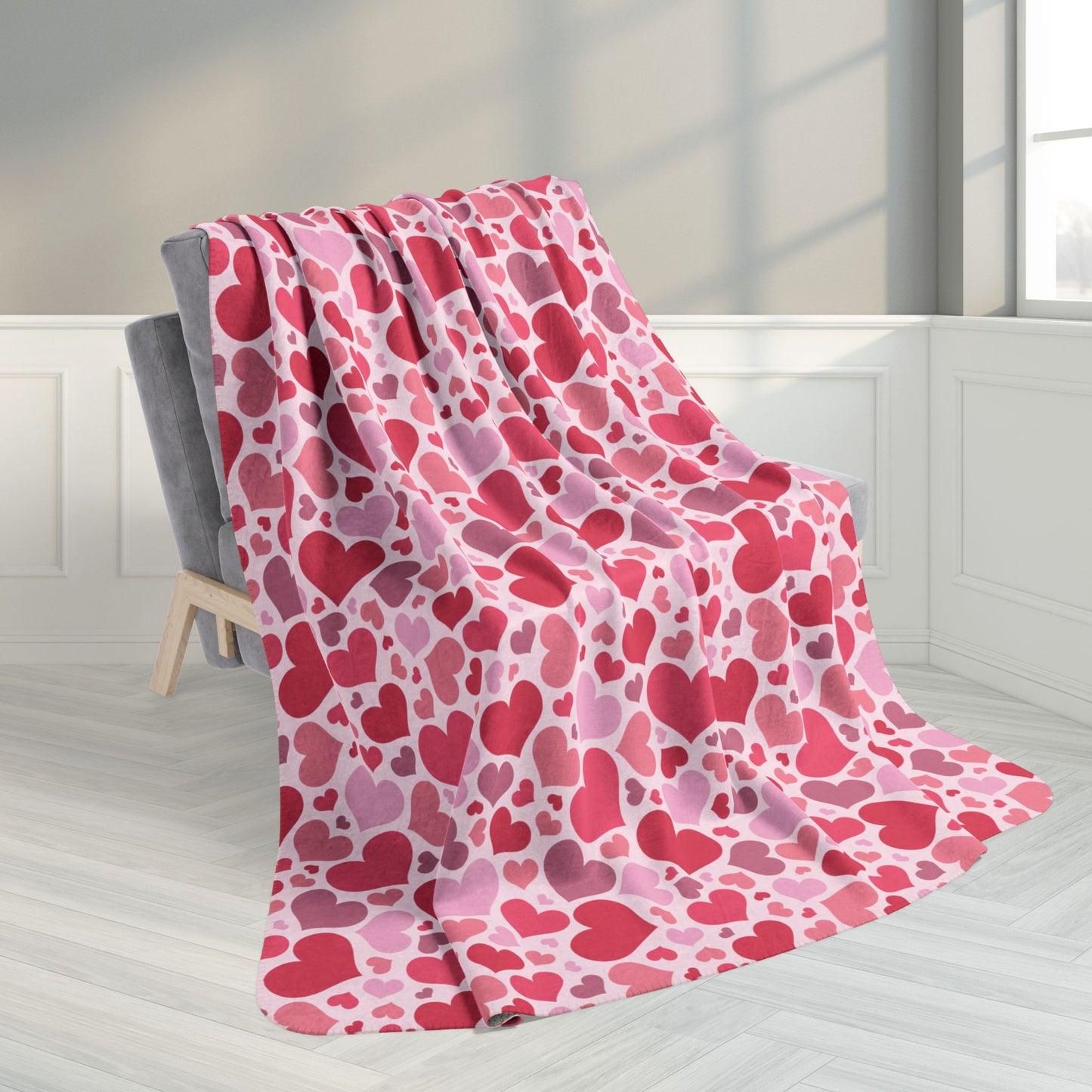 60" × 80" Full Hearts Valentine’s Day Pink Fleece Sherpa Blanket
