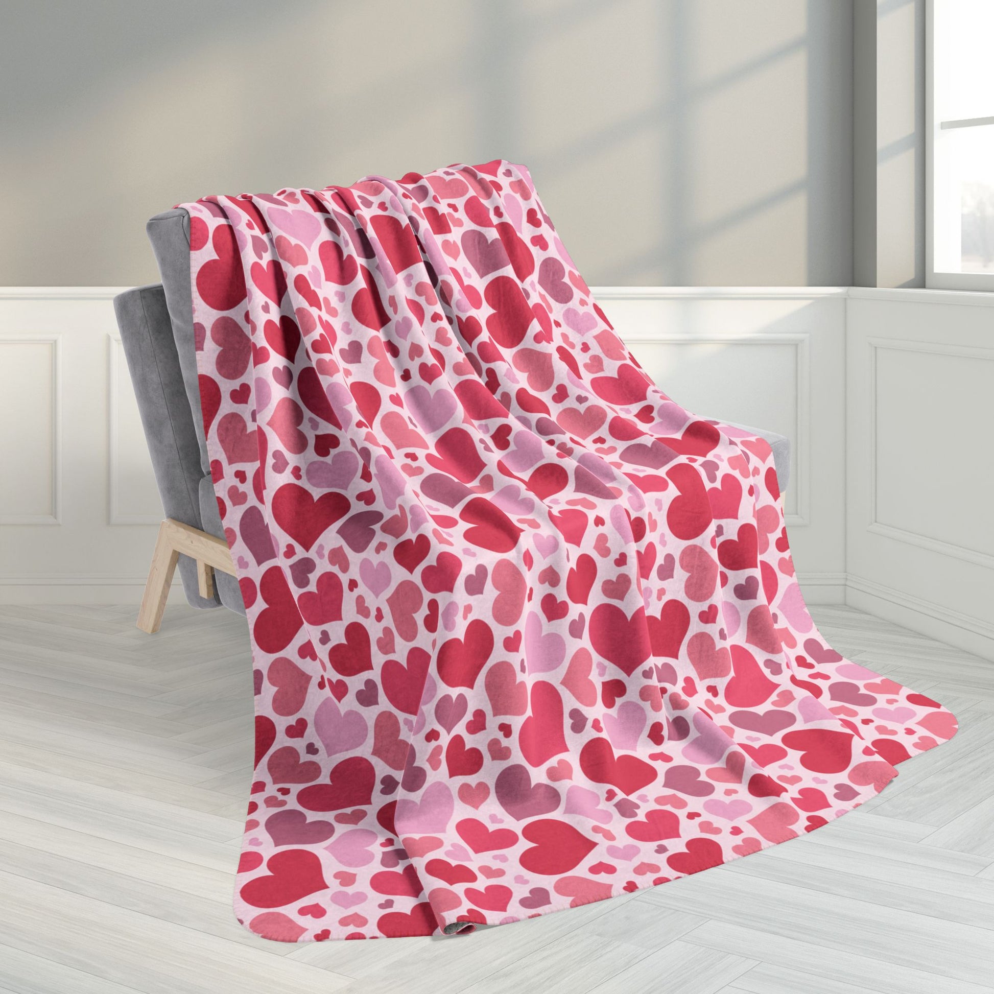60" × 80" Full Hearts Valentine’s Day Pink Fleece Sherpa Blanket