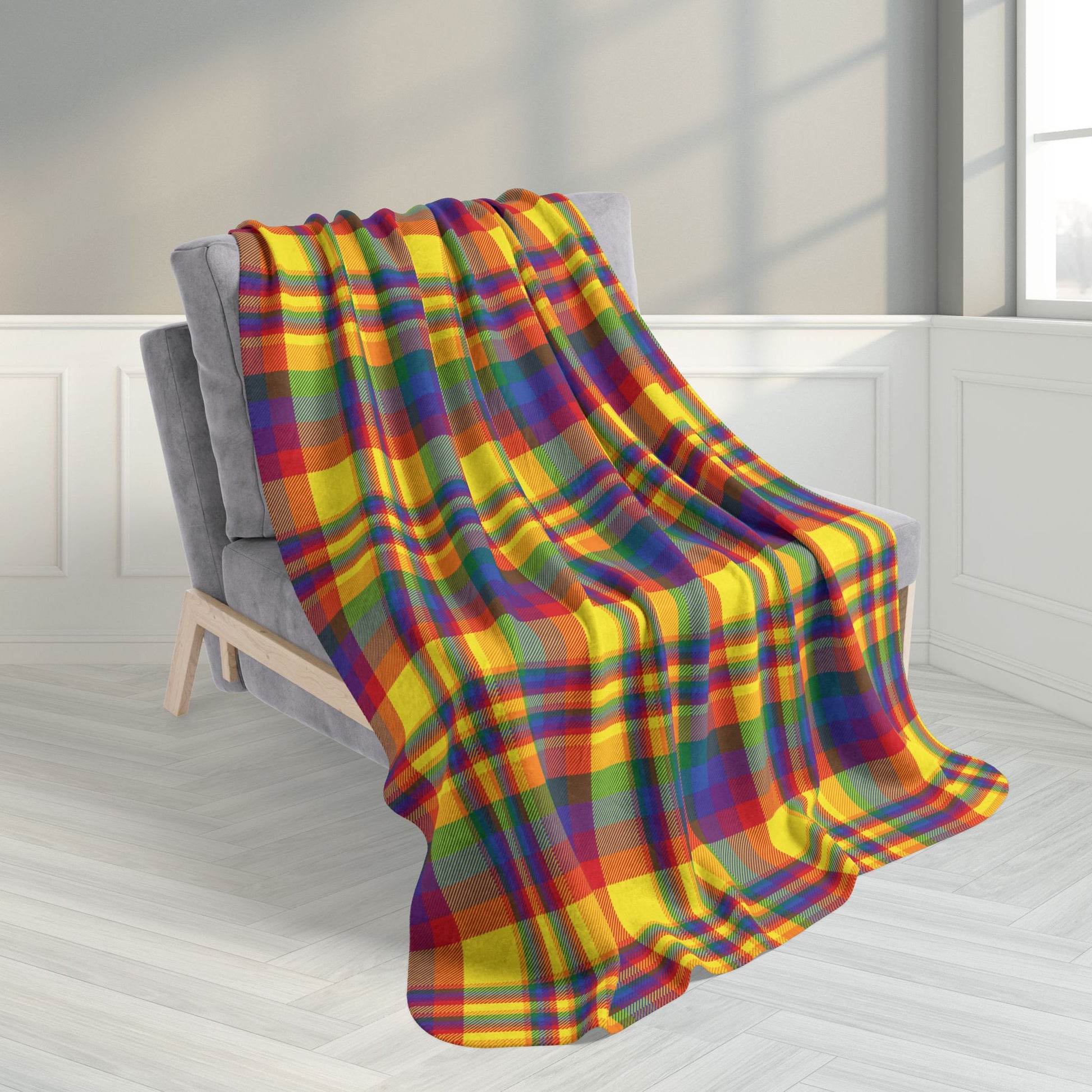Rainbow Pride Plaid Fleece Sherpa Blanket