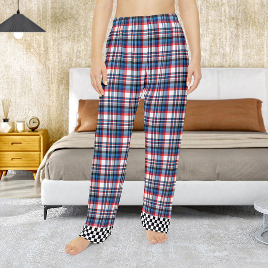 Women’s White, Red, Blue & Grey Plaid with Checkered Edge Ohio Pajama Pants